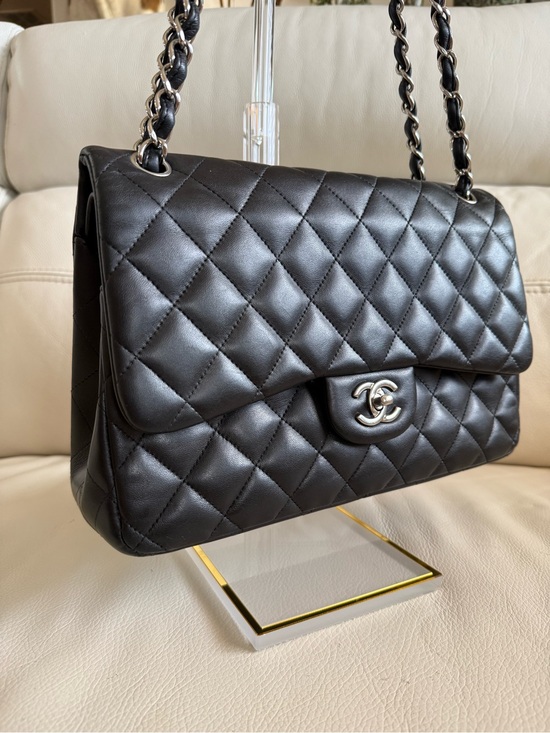 CHANEL Handbags - Chanel Classic Double Flap Jumbo Bag in Black Quilted Lambskin